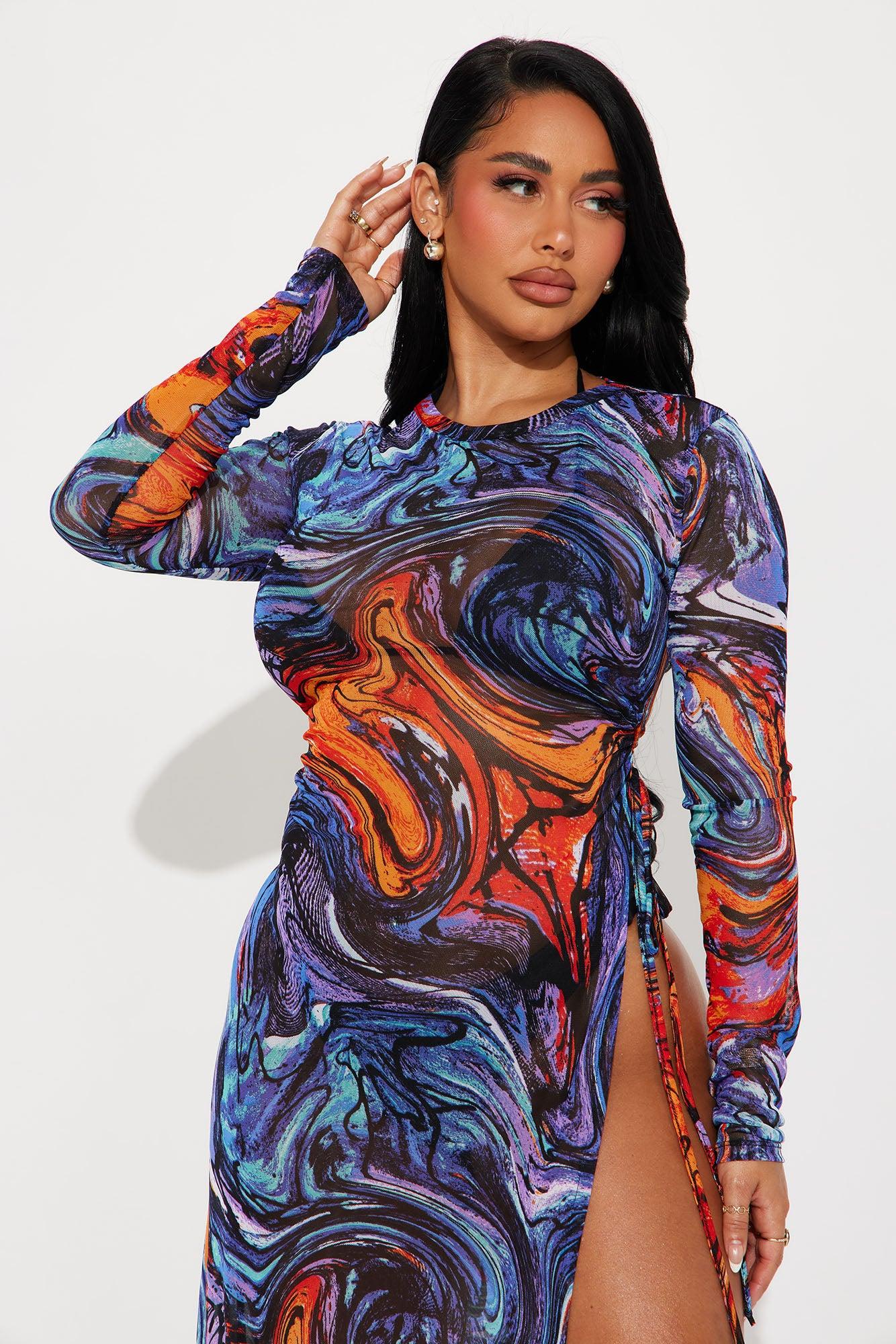 Lost In The Summer Heat Cover Up Dress - Blue/combo Product Image