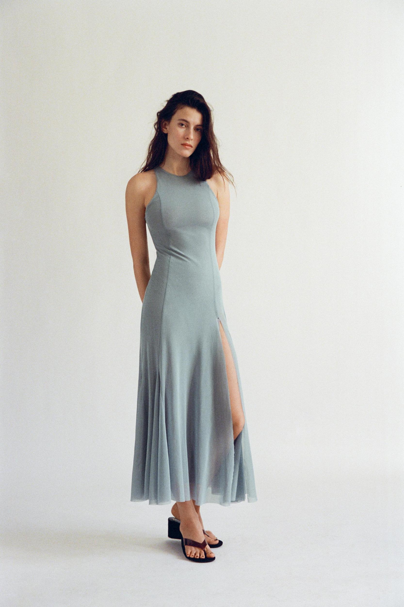 TULLE GODET MIDI DRESS Product Image