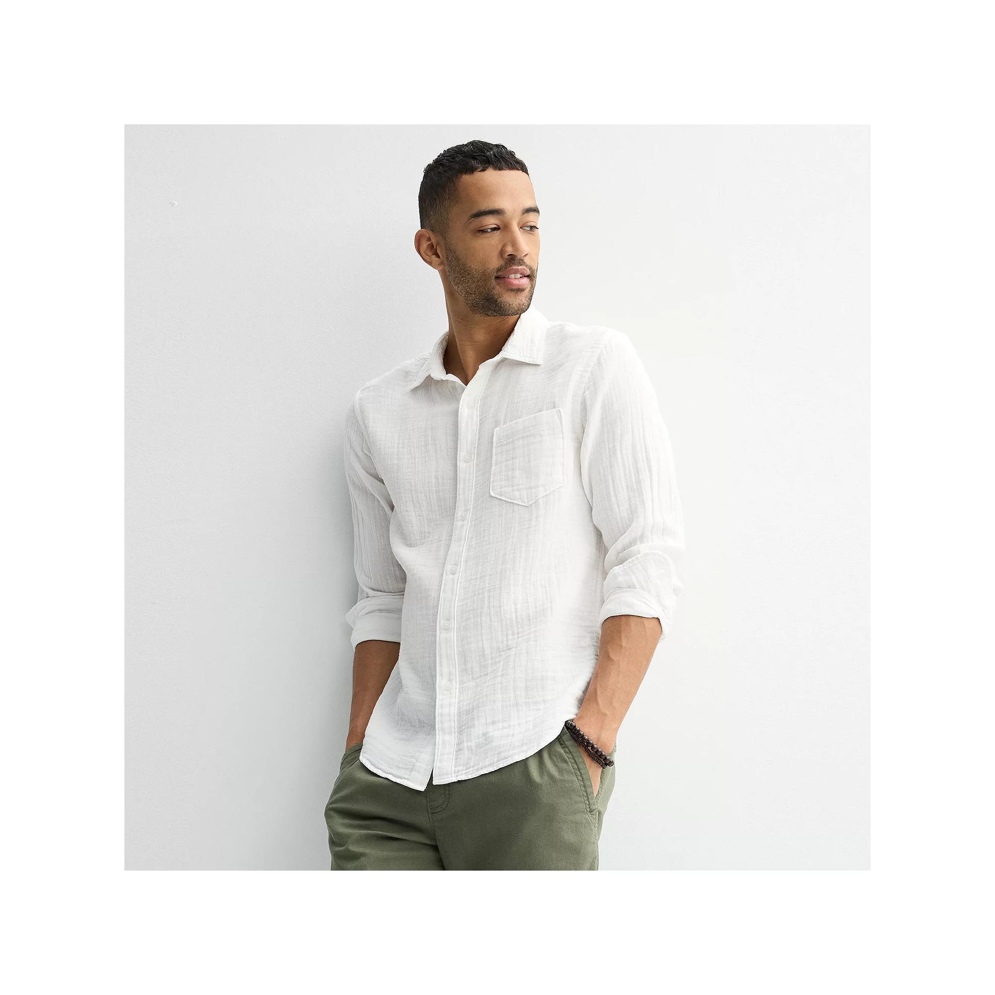 Men's Sonoma Goods For Life® Perfect Length Double Weave Long Sleeve Button-Down Shirt,  Product Image