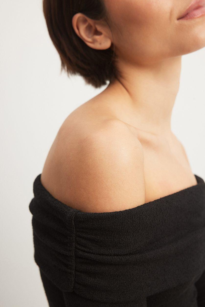 Off Shoulder Jersey Top Black Product Image