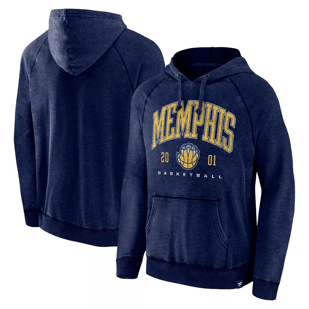 Men's Fanatics Branded Heather Navy Memphis Grizzlies Foul Trouble Snow Wash Raglan Pullover Hoodie,  Product Image