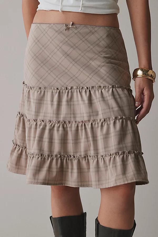 Vintage & ReMADE by UO ReMADE By UO Remnants Tiered Plaid Knee-Length Skirt Womens at Urban Outfitters Product Image