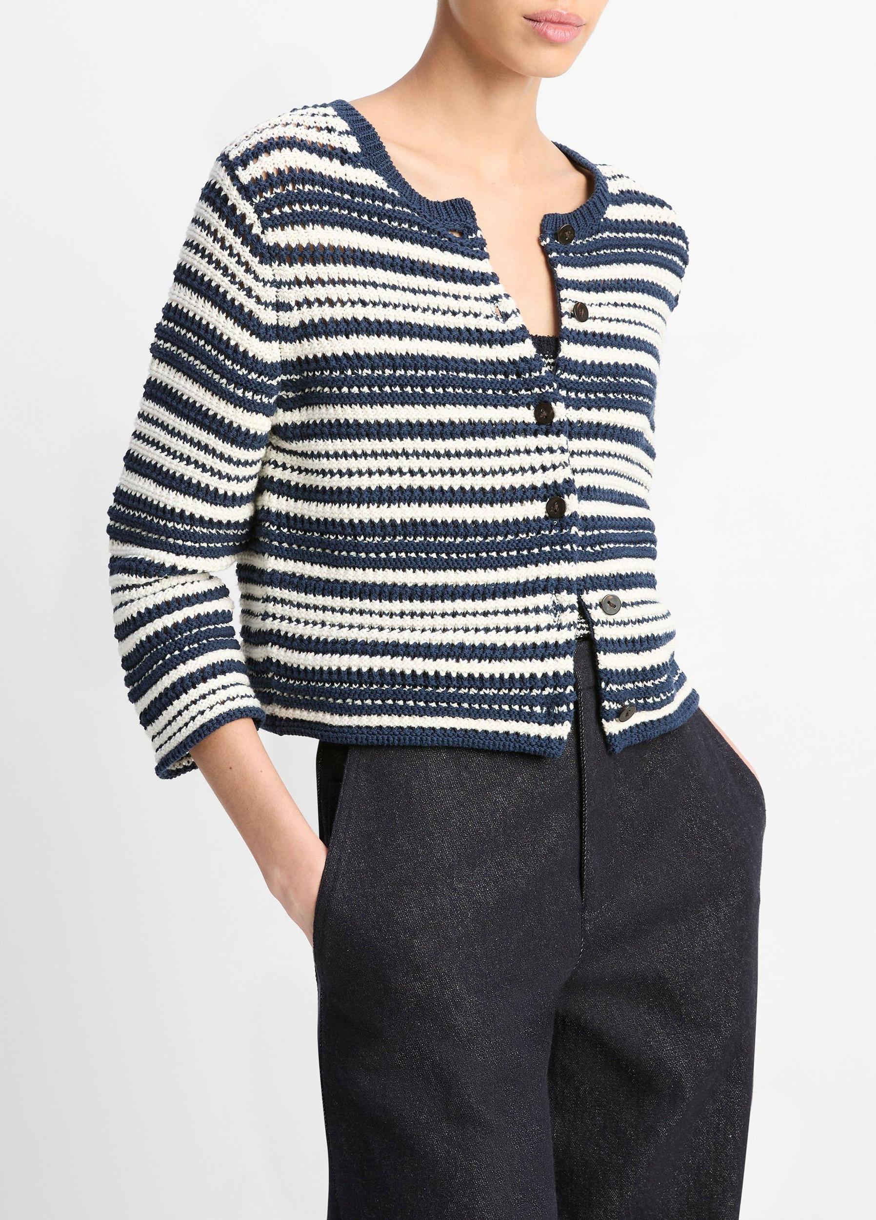 Textured Stripe Italian Cotton Cardigan Product Image
