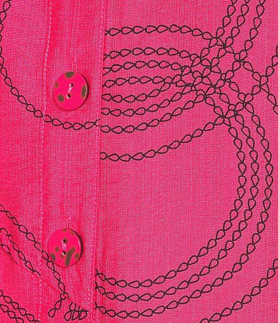 Ali Miles Petite Size Woven Geometric Print Point Collar 3/4 Sleeve Button Front Tunic Product Image