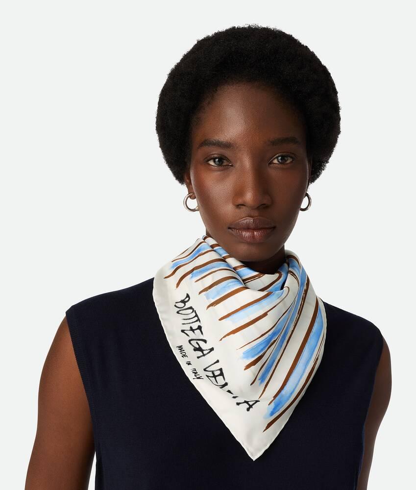 Women's Printed Silk Stripe Foulard  in Brown/blue/yellow Product Image