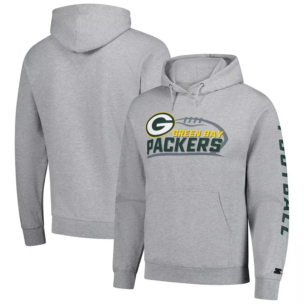 Men's Starter Heather Gray Green Bay Packers Vintage Pullover Hoodie,  Product Image