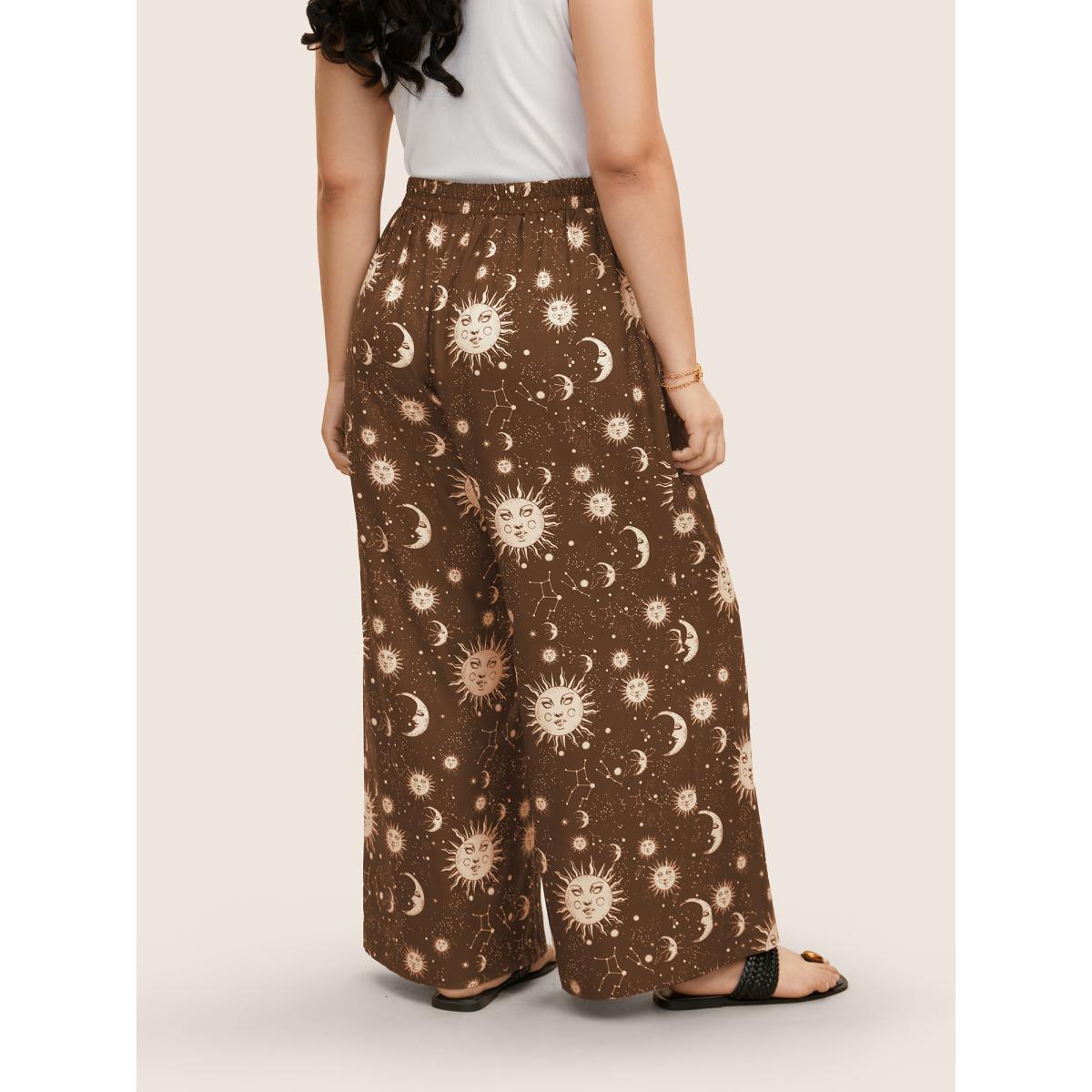 Plus Size Silhouette Floral Print Ties Side Seam Pocket Pants Women Yellowishbrown Timeless Wide Leg High Rise Elegant Pants BloomChic 26/4X Product Image