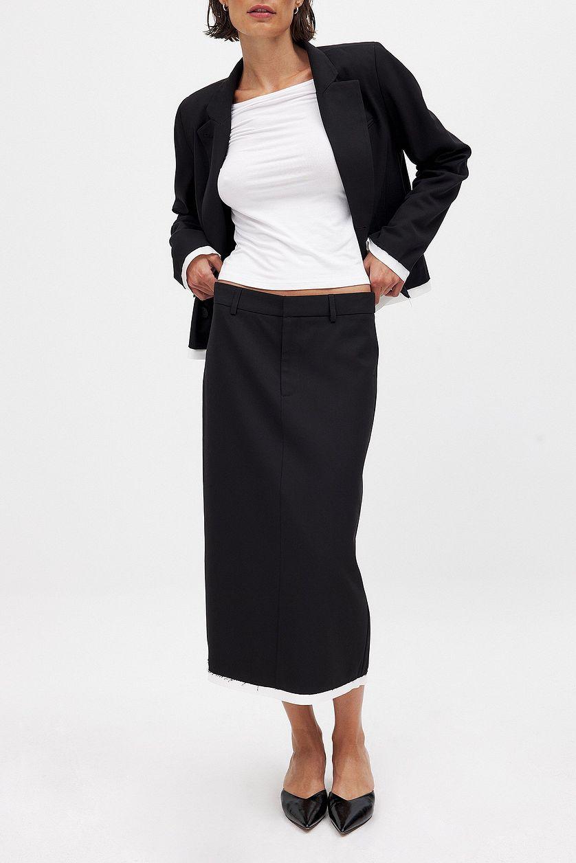 Mid Waist Contrast Detail Midi Skirt Product Image