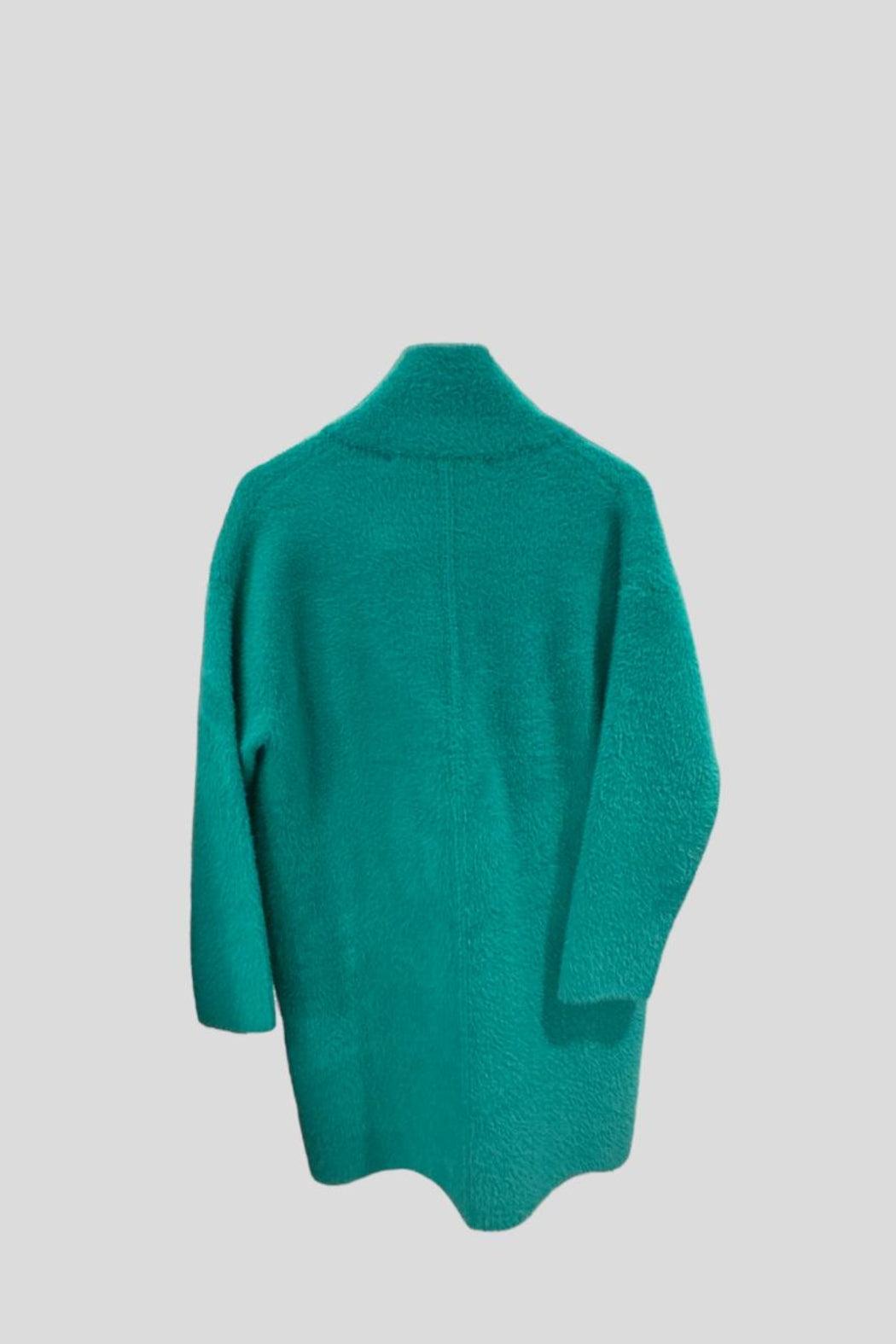 Turquoise Fuzzy Mid Length Coat Product Image