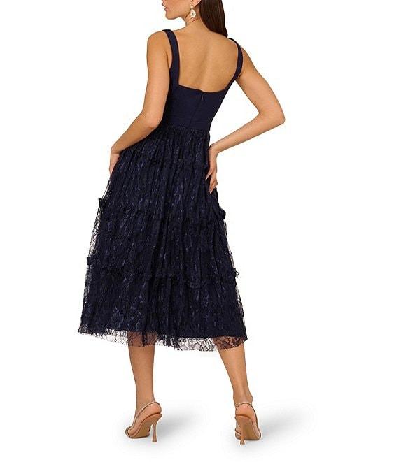 Adrianna Papell Square Neck Sleeveless Mixed Media Tiered Midi Dress Product Image