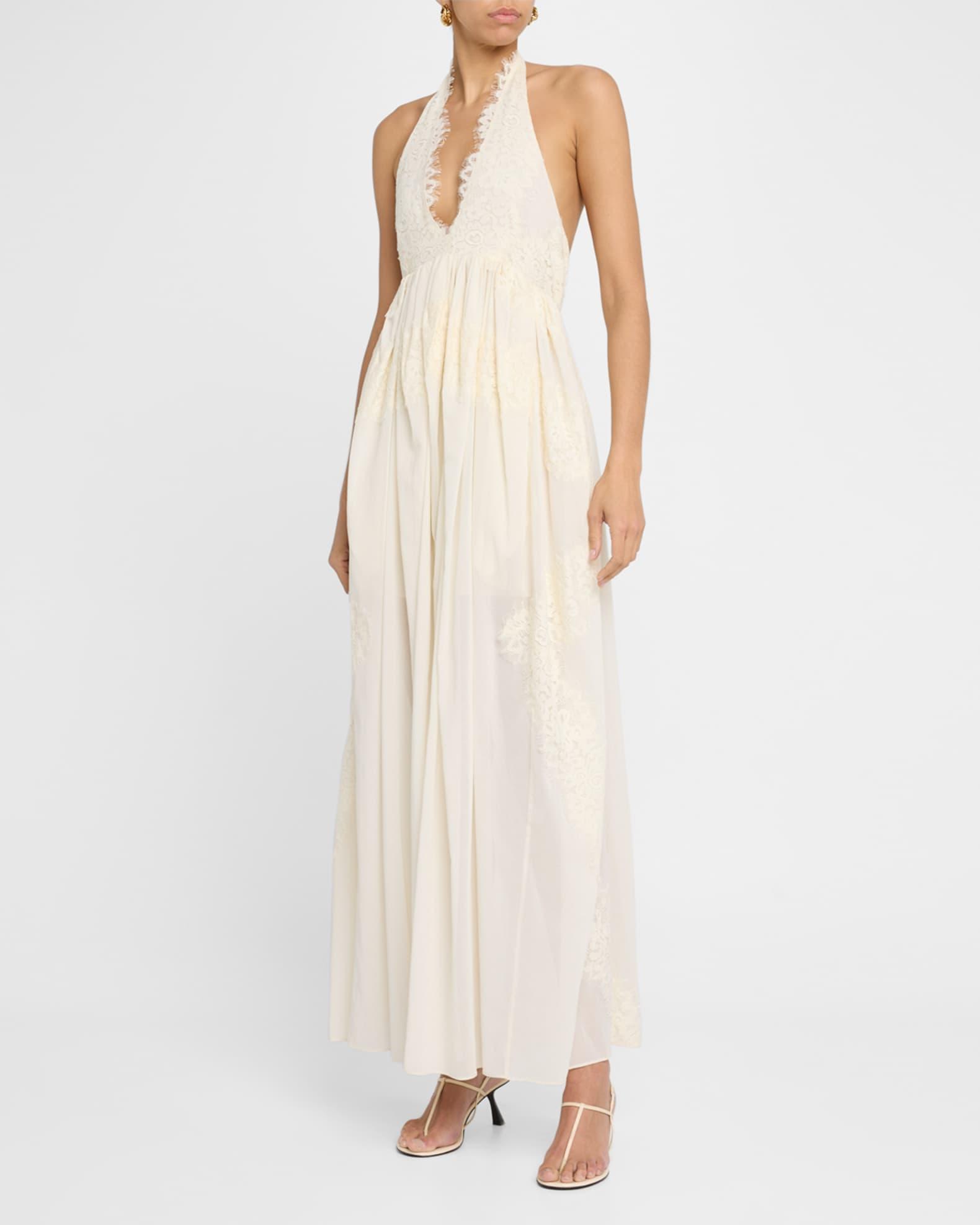 Cambrie Lace Halter Maxi Dress Product Image