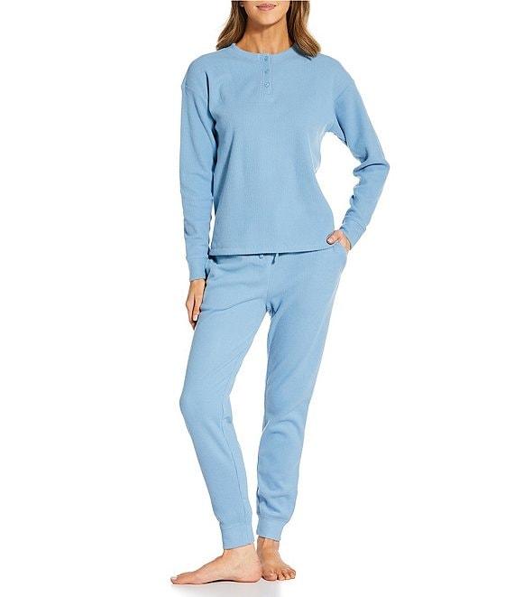 Jasmine & Ginger Solid Brushed Waffle Long Sleeve Henley Coordinating Sleep Top Product Image