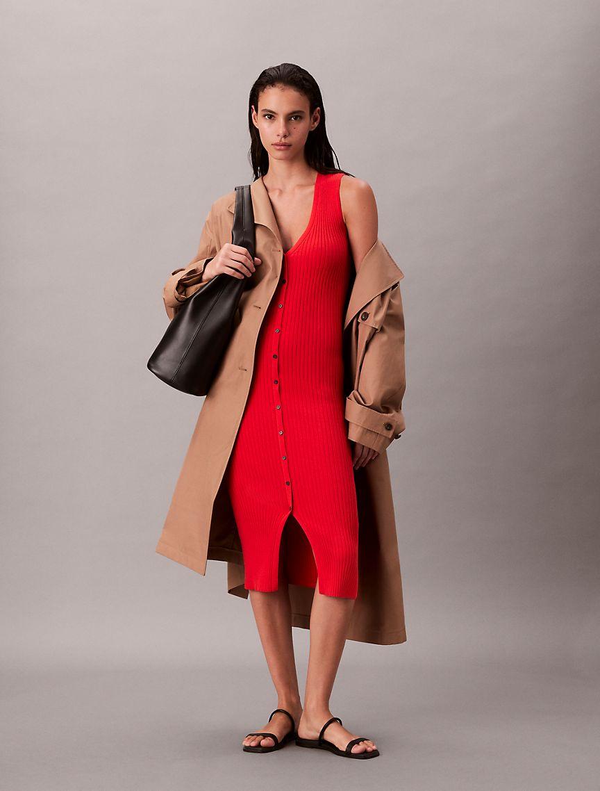 Cotton Rib V-Neck Dress Product Image