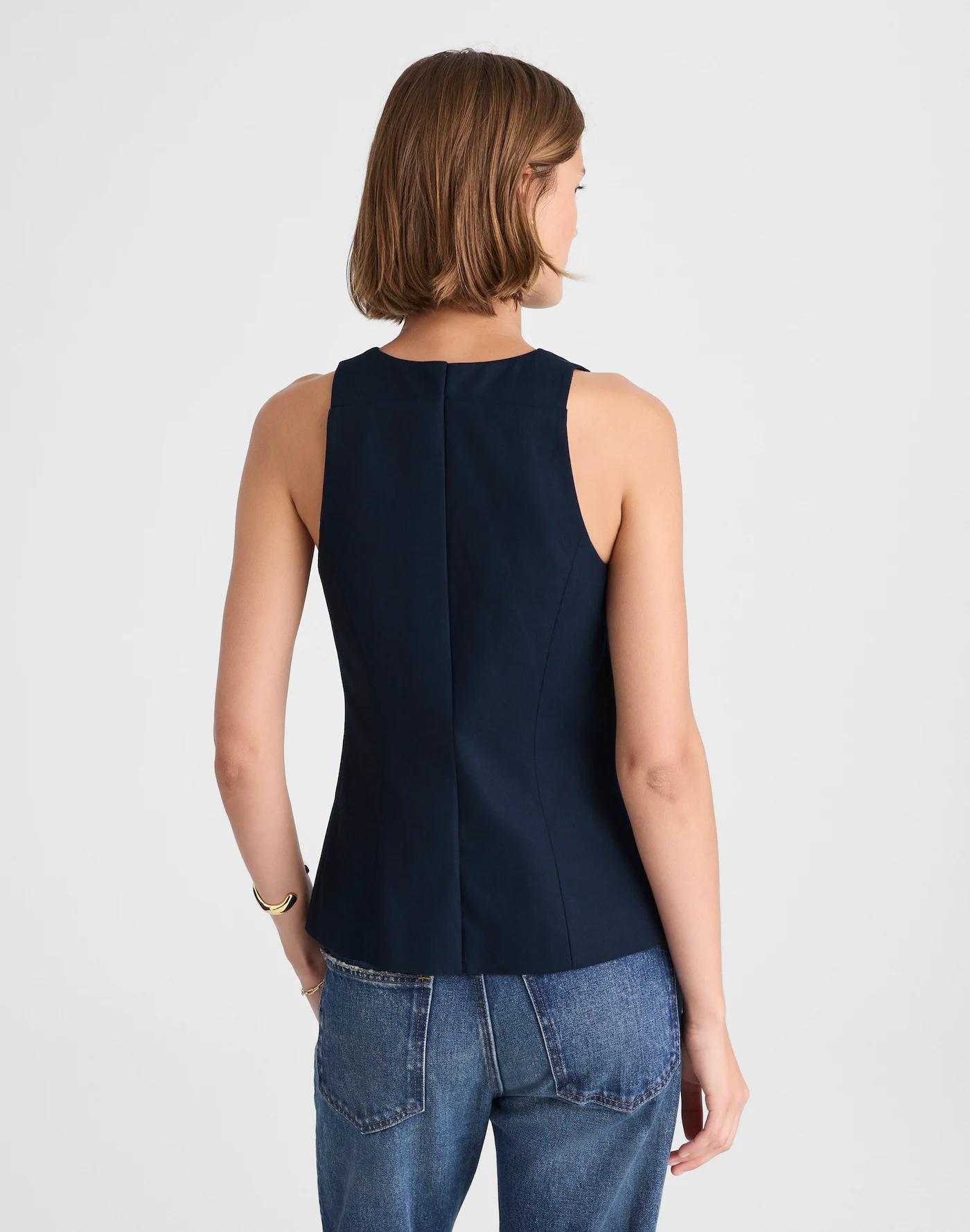 Crewneck Cutaway Vest in Drapey Twill Product Image