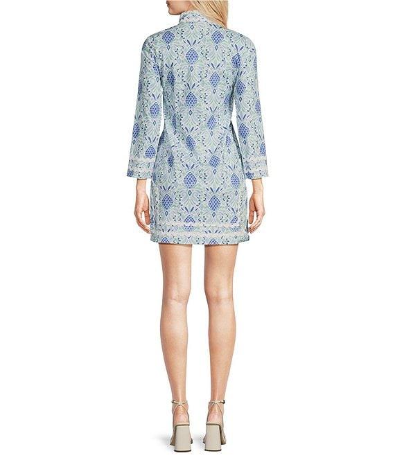 SAIL to SABLE Woven Pineapple Print Split Collar V-Neck Bracelet Sleeve Tunic Dress Product Image