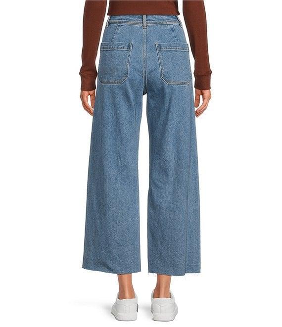 Every Patch Pocket High Rise Frayed Hem Wide Leg Jeans Product Image