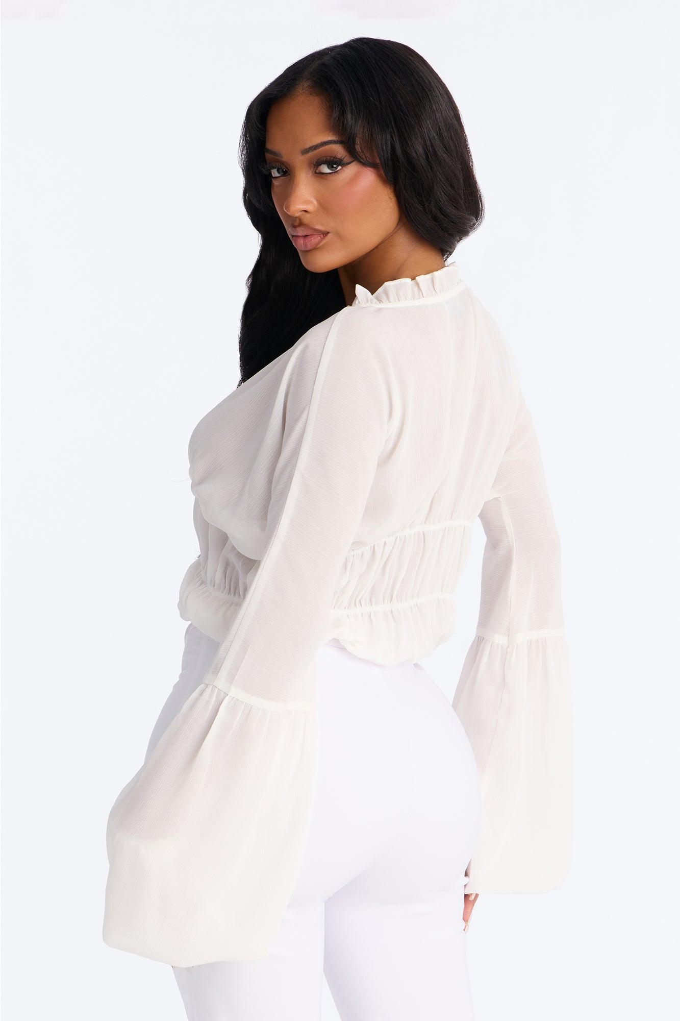 Let Them Stare Ruched Top - White Female Product Image
