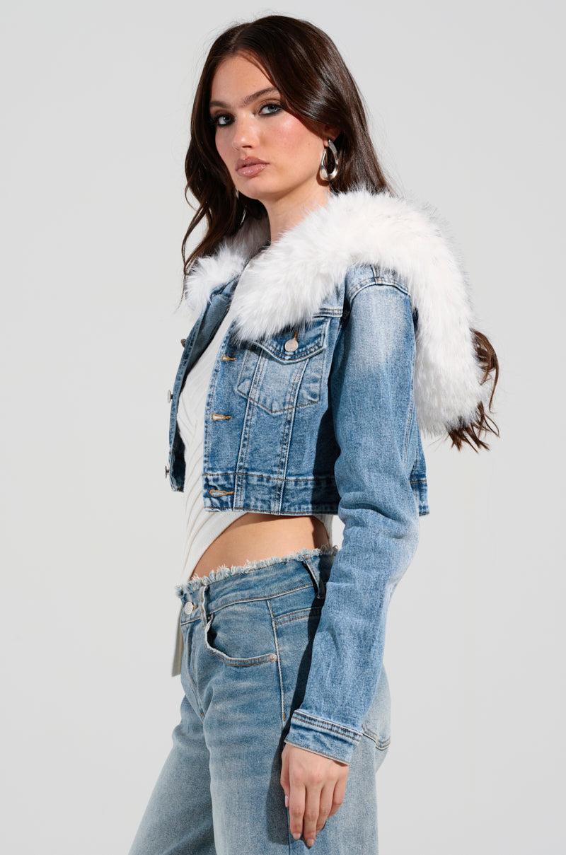 SITTING PRETTY FUR TRIM DENIM JACKET Product Image