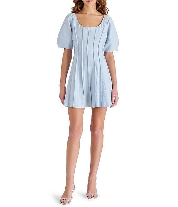 Steve Madden Dresses Arta Woven Scoop Neck Short Puff Sleeve A-Line Mini Dress Product Image