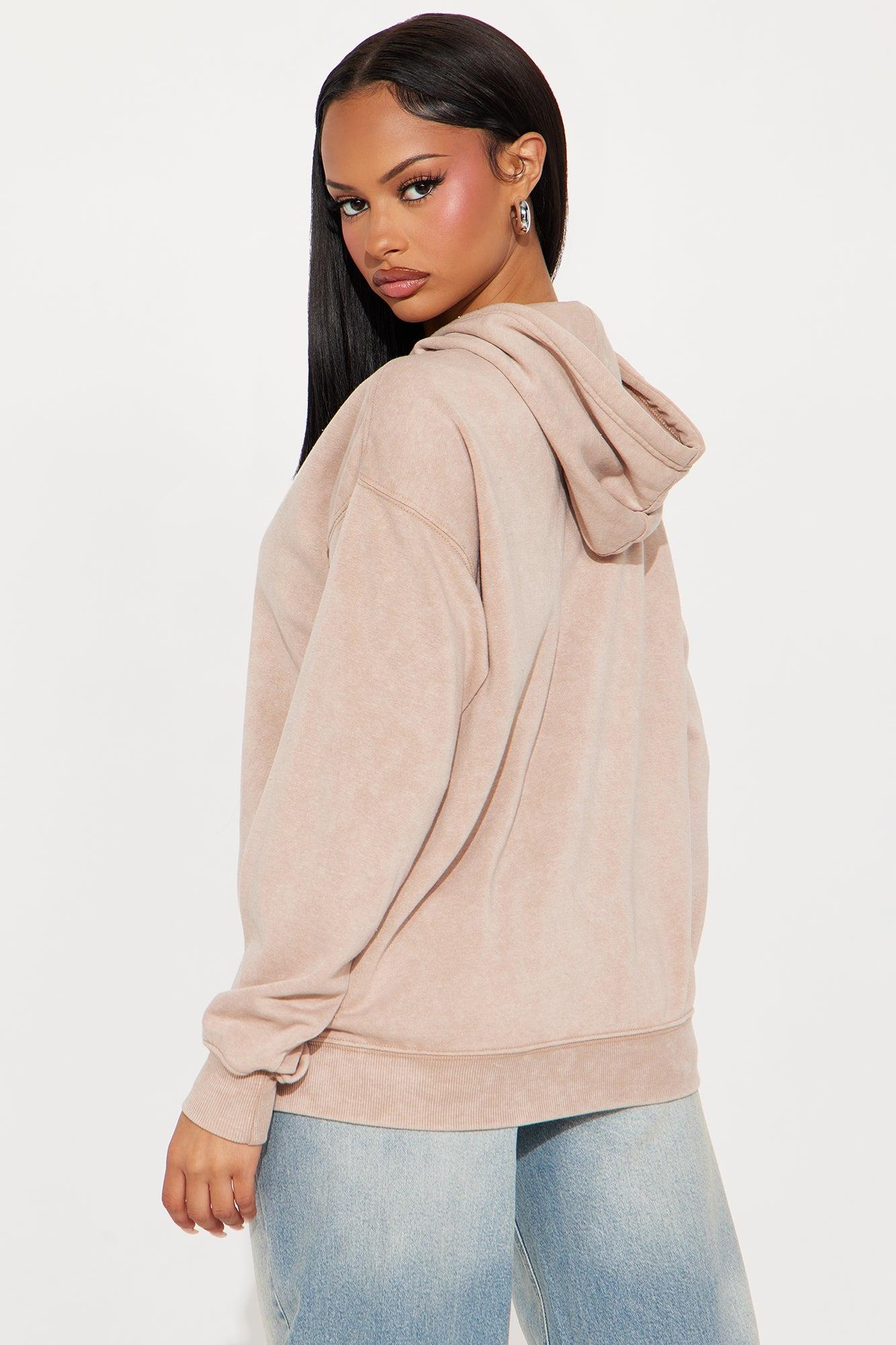 Focus On Happiness Zip Up Hoodie - Taupe Female Product Image