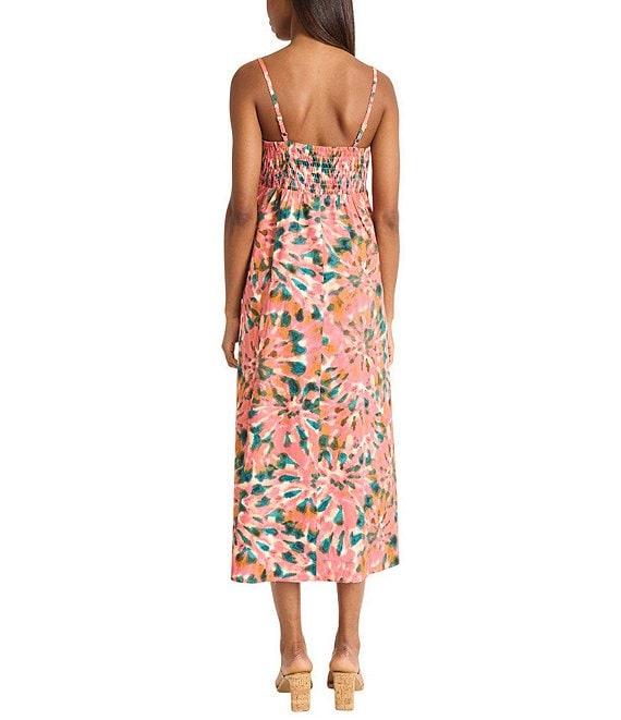 The Good Journey Tie Dye Cotton Poplin Square Neck Smocked A-Line Midi Dress Product Image