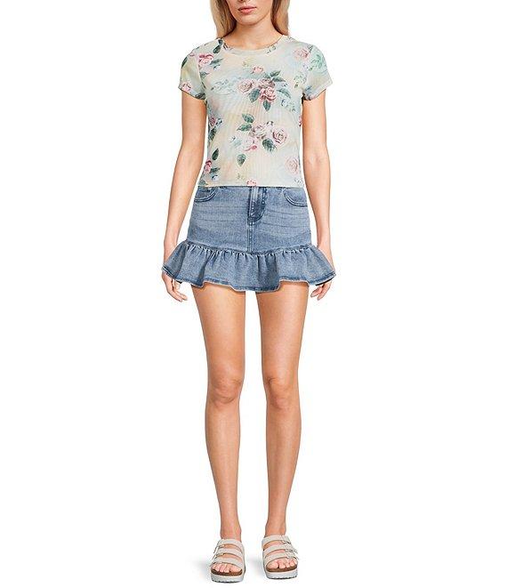 Stevie by Steve Madden Floral Printed Mesh Crew Neck Short Sleeve T-Shirt Product Image