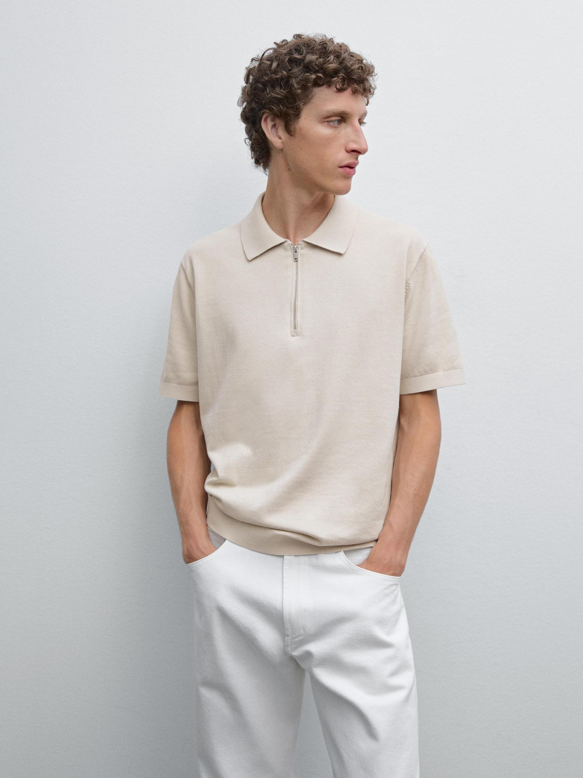 Cotton knit quarter-zip polo shirt Product Image