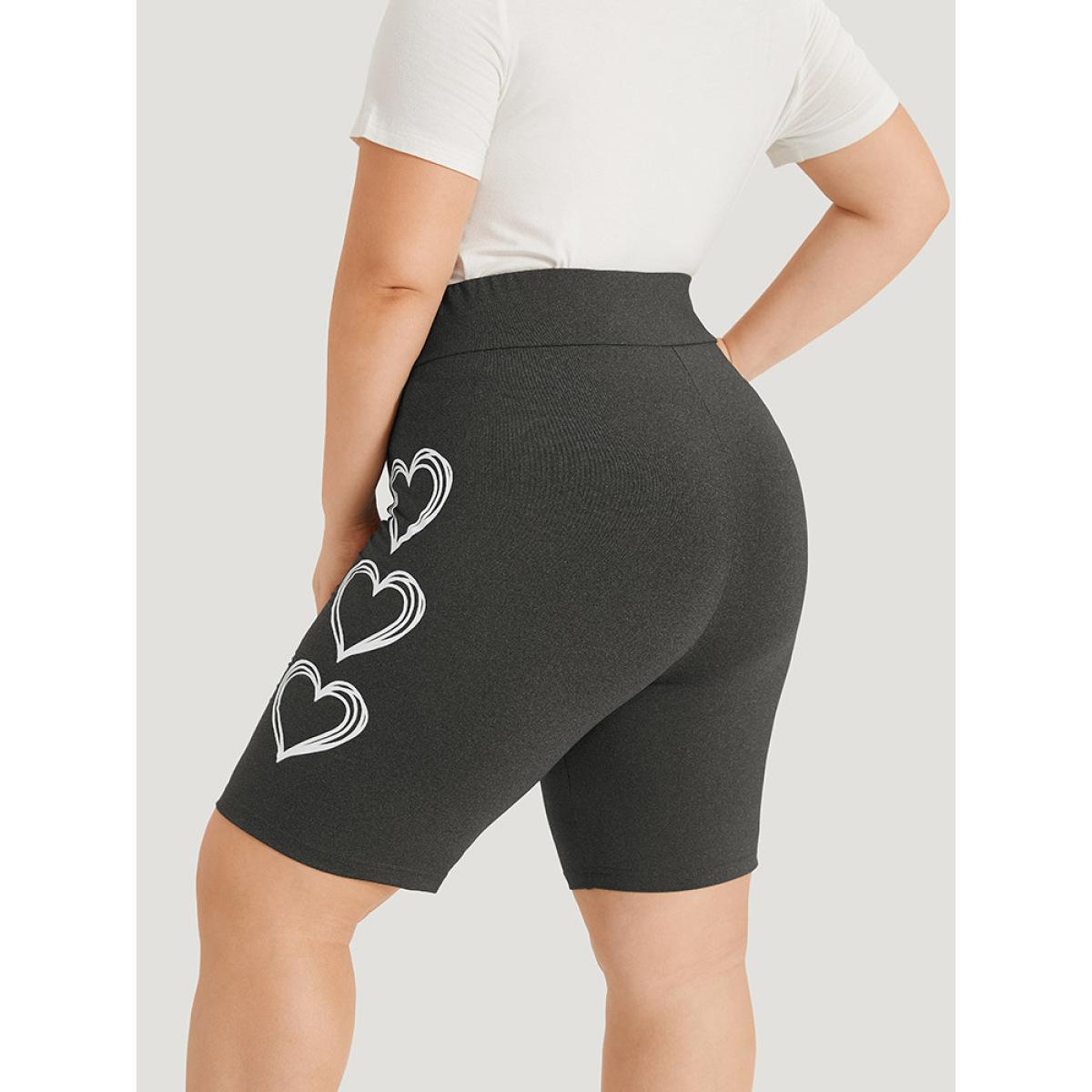 Plus Size Heart Print Elastic Waist High Rise Leggings Women DimGray Casual High stretch Skinny High Rise Dailywear Leggings BloomChic 14-16/1X Product Image