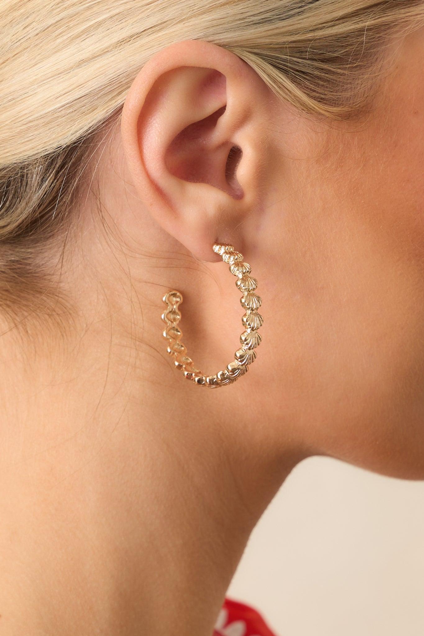 Let The Tide Take It Gold Textured Seashell Hoop Earrings Product Image