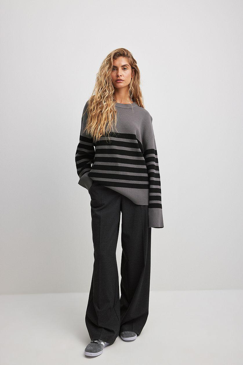 Round Neck Striped Knitted Sweater Product Image