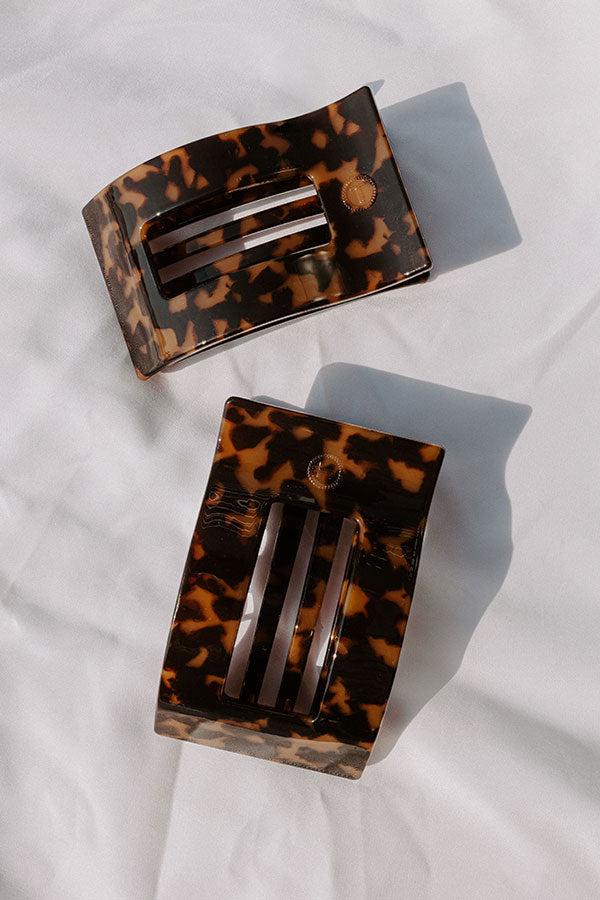 Flat Large Rectangle Hair Claw Clip in Brown Tortoiseshell Product Image