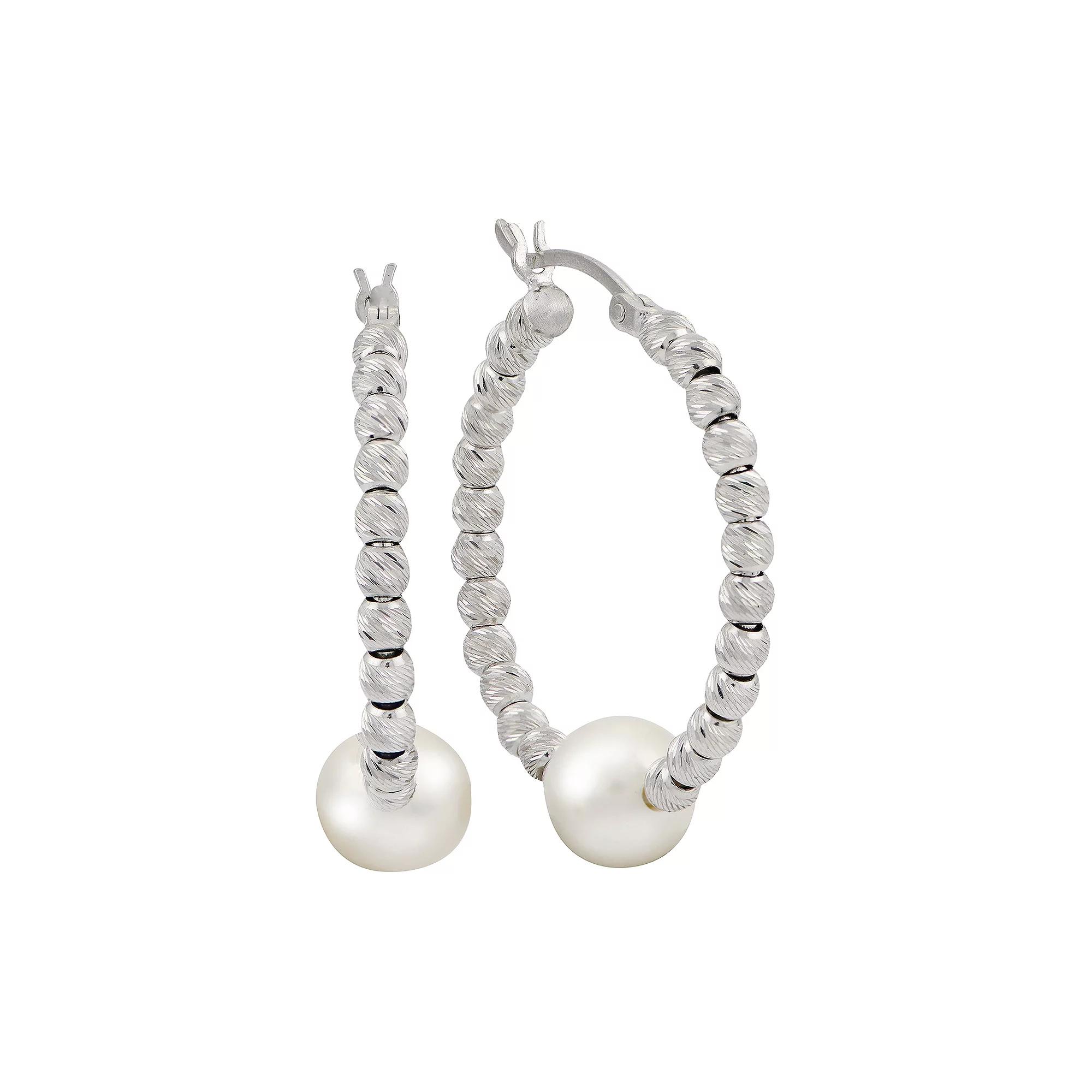 PearLustre by Imperial Sterling Silver Brilliance Bead Freshwater Cultured Pearl Hoop Earrings, Women's Product Image