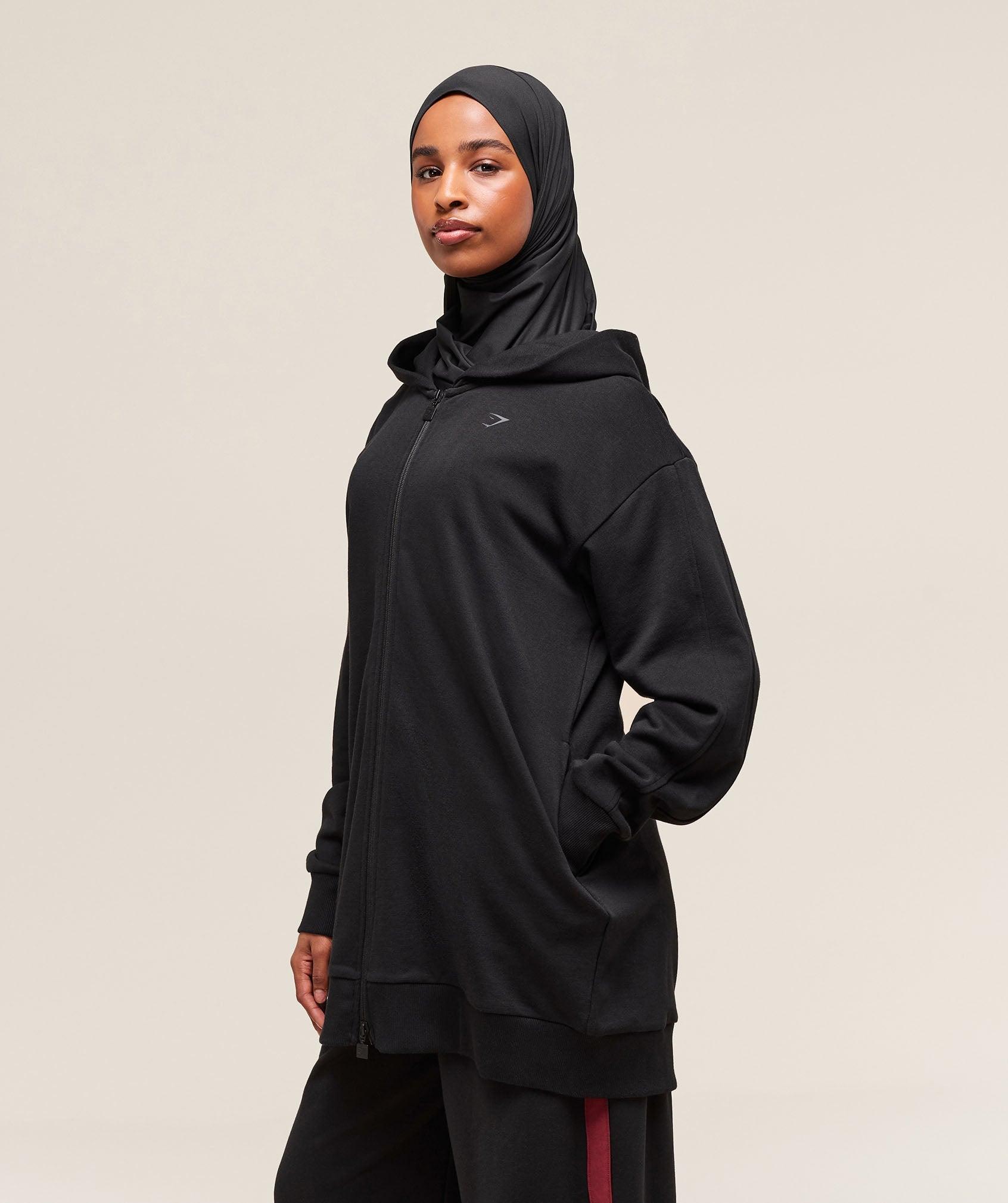 Gymshark Covered Longline Zip Up Hoodie - Black Female Product Image