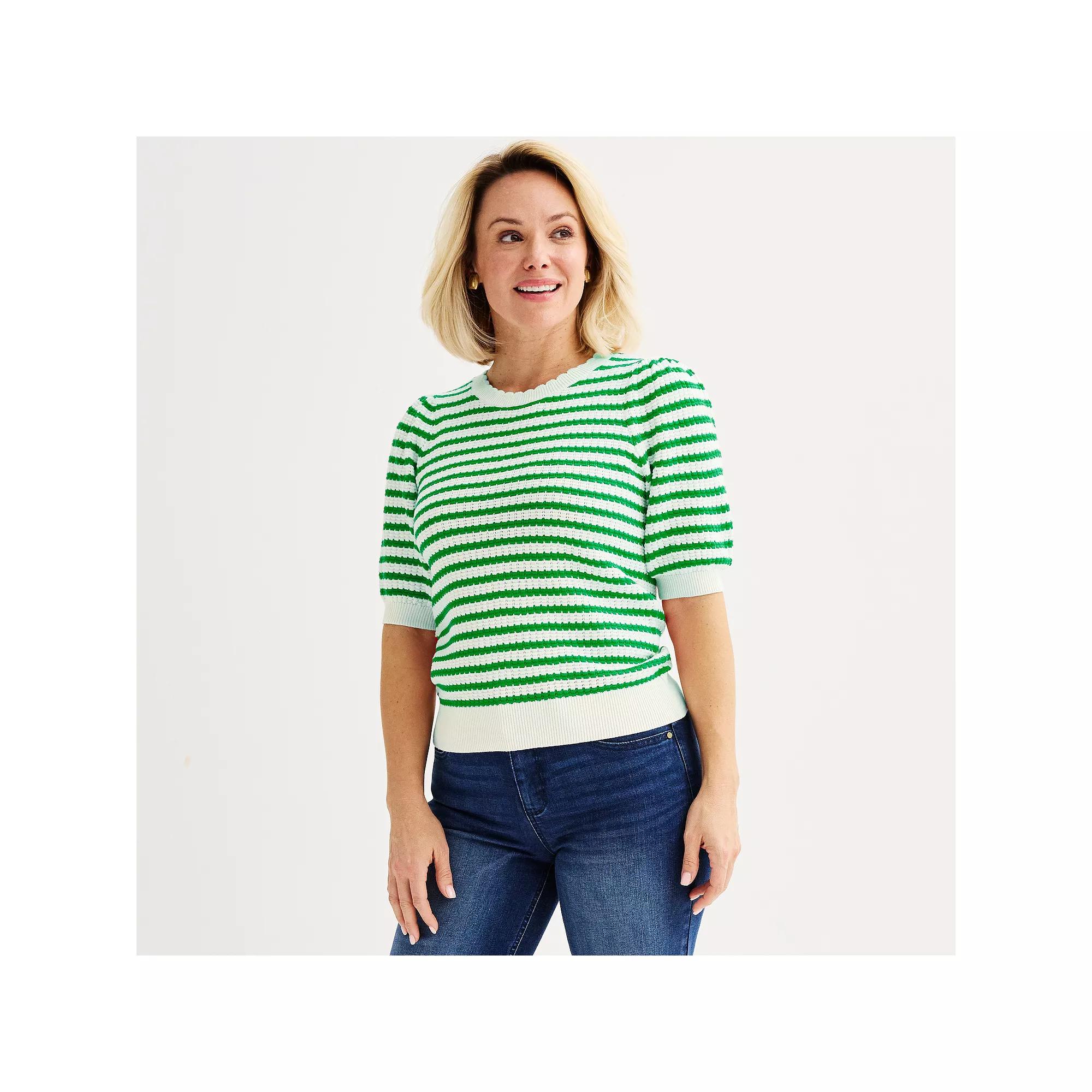 Women's Draper James Puffed Short Sleeve Striped Sweater, Size: XL, Blue Stripe Product Image