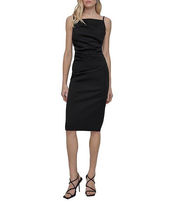 DKNY by Donna Karan Square Neck Sleeveless Ruched Poplin Midi Dress Product Image