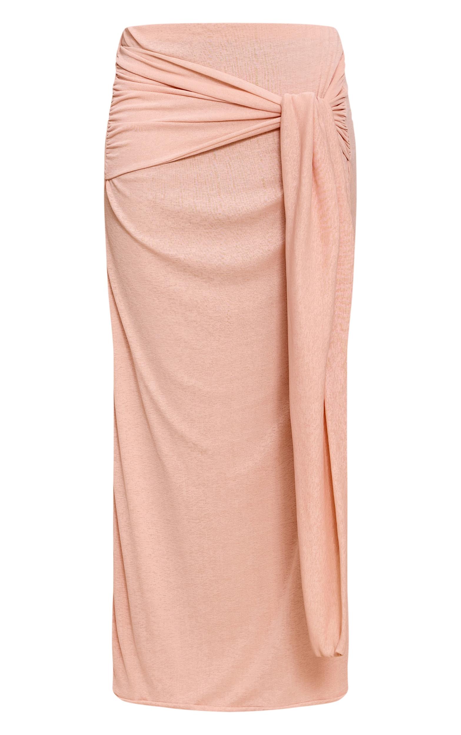 Peach Double Layer Burnout Mesh Wrap Front Maxi Skirt Product Image