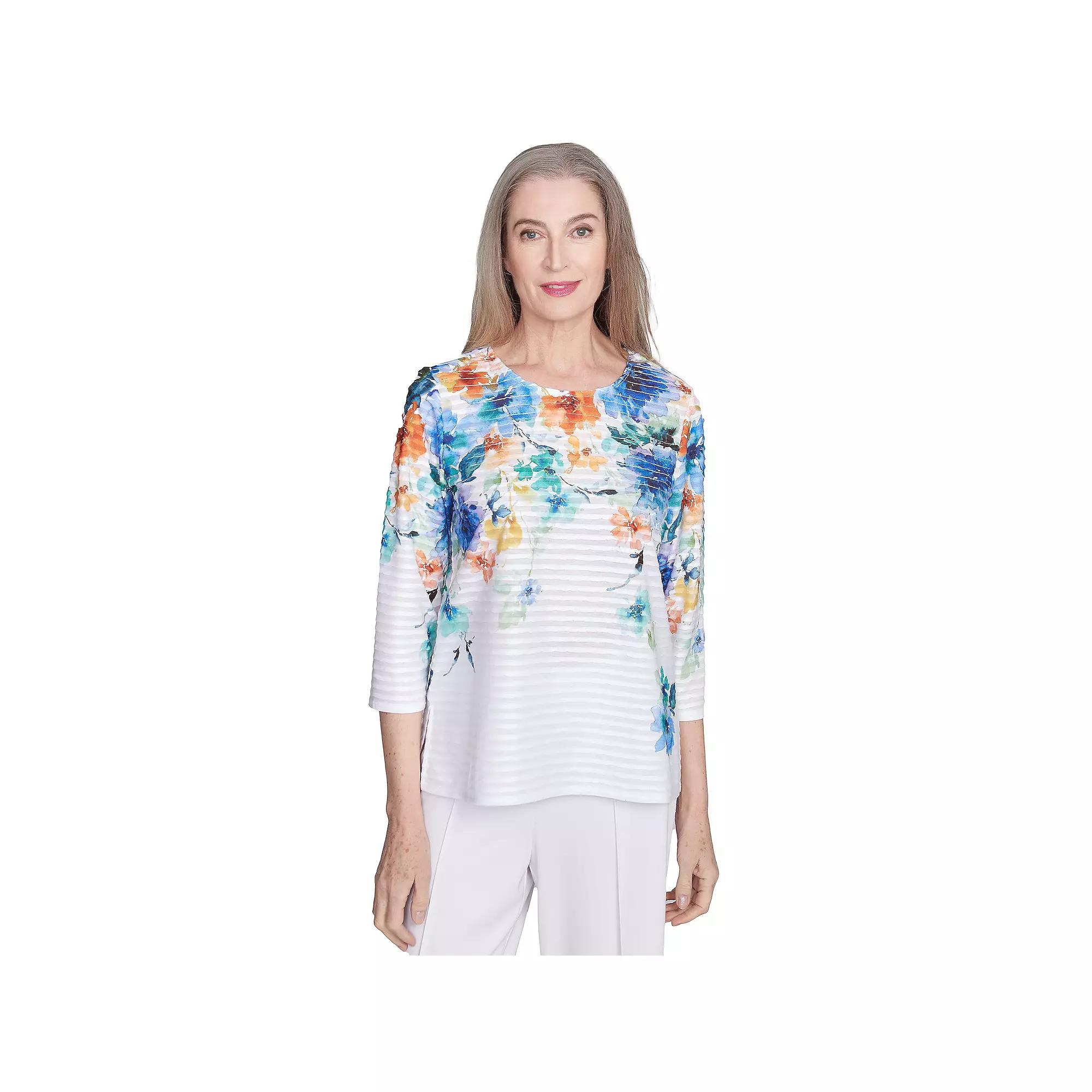 Women's Alfred Dunner Textured Floral Neckline Top,  Product Image