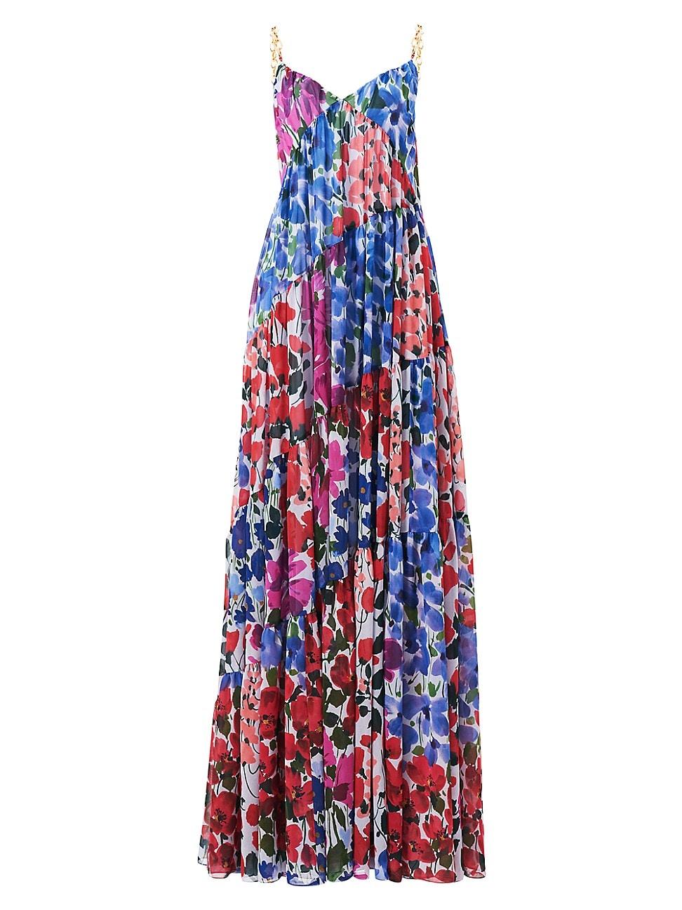 Womens Floral Pleated Asymmetric Seam Maxi Dress Product Image