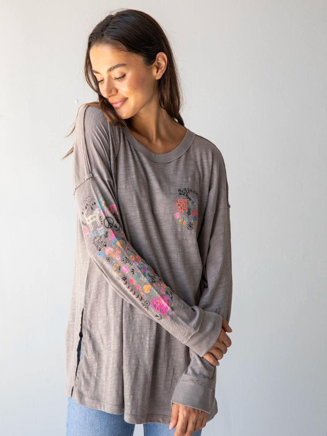 Oversized Cotton Doodle Tee - Ash Product Image