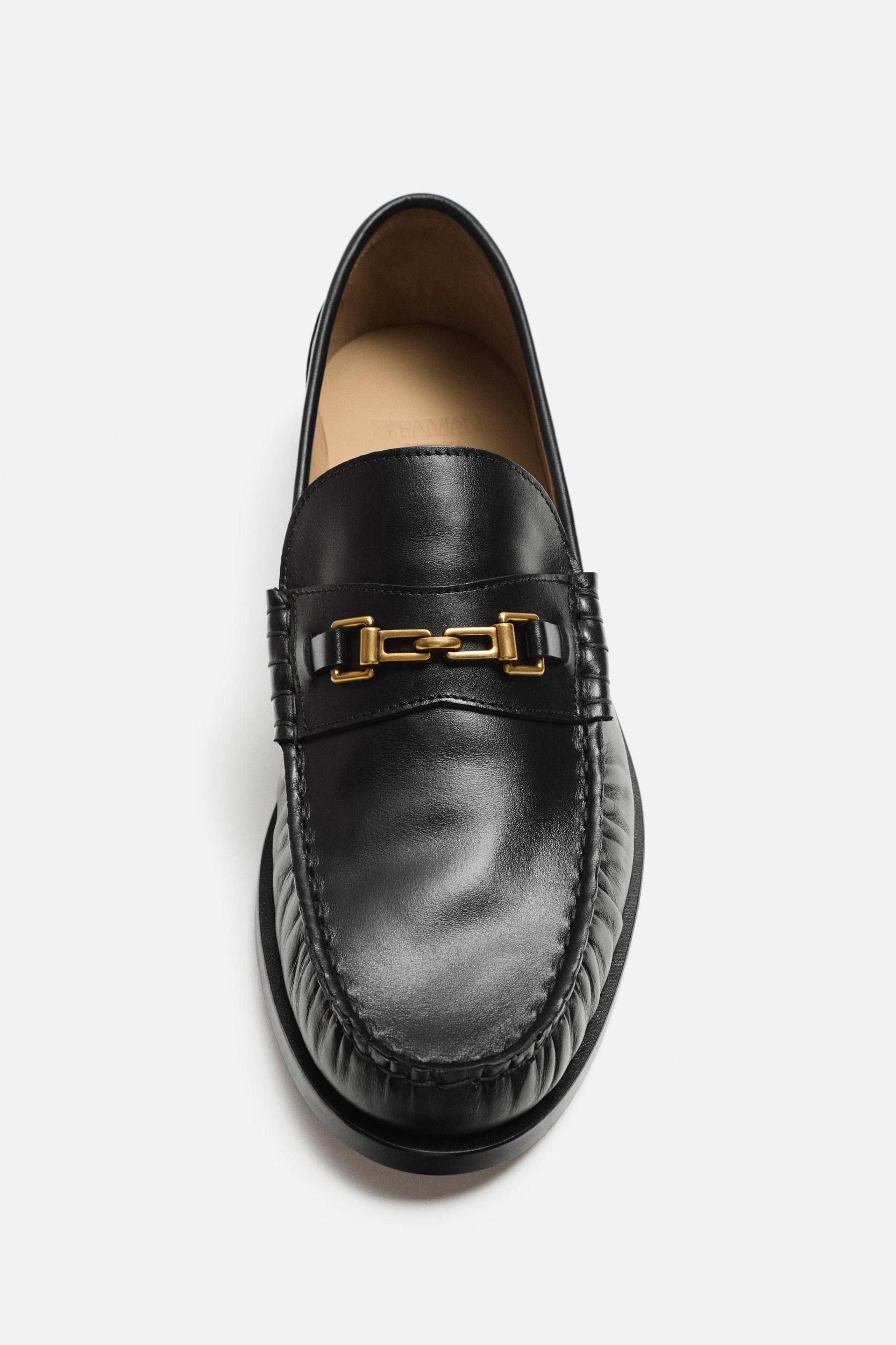 METAL TRIM LEATHER LOAFERS Product Image