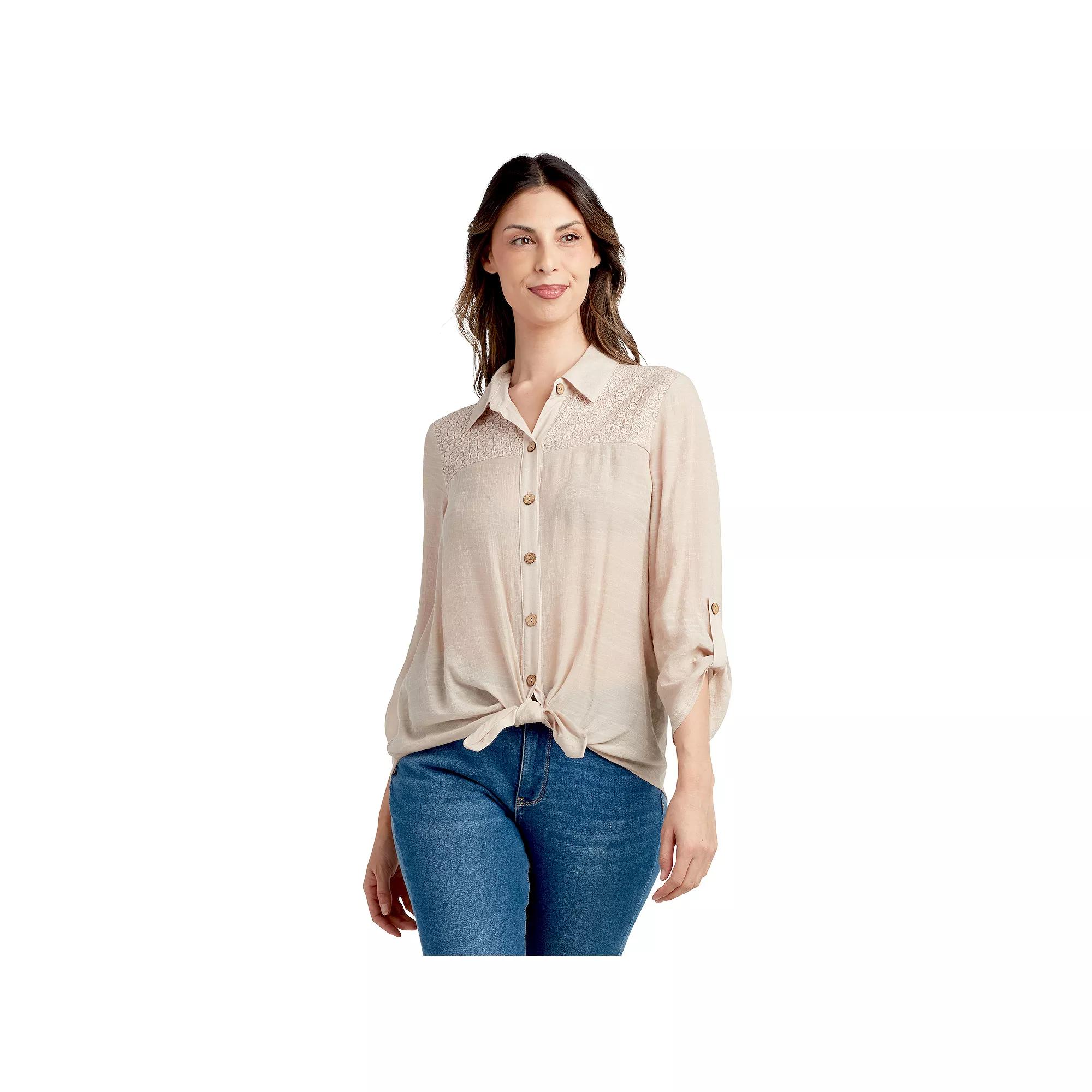 Women's AB Studio Lace Yoke 3/4 Sleeve Top,  Product Image