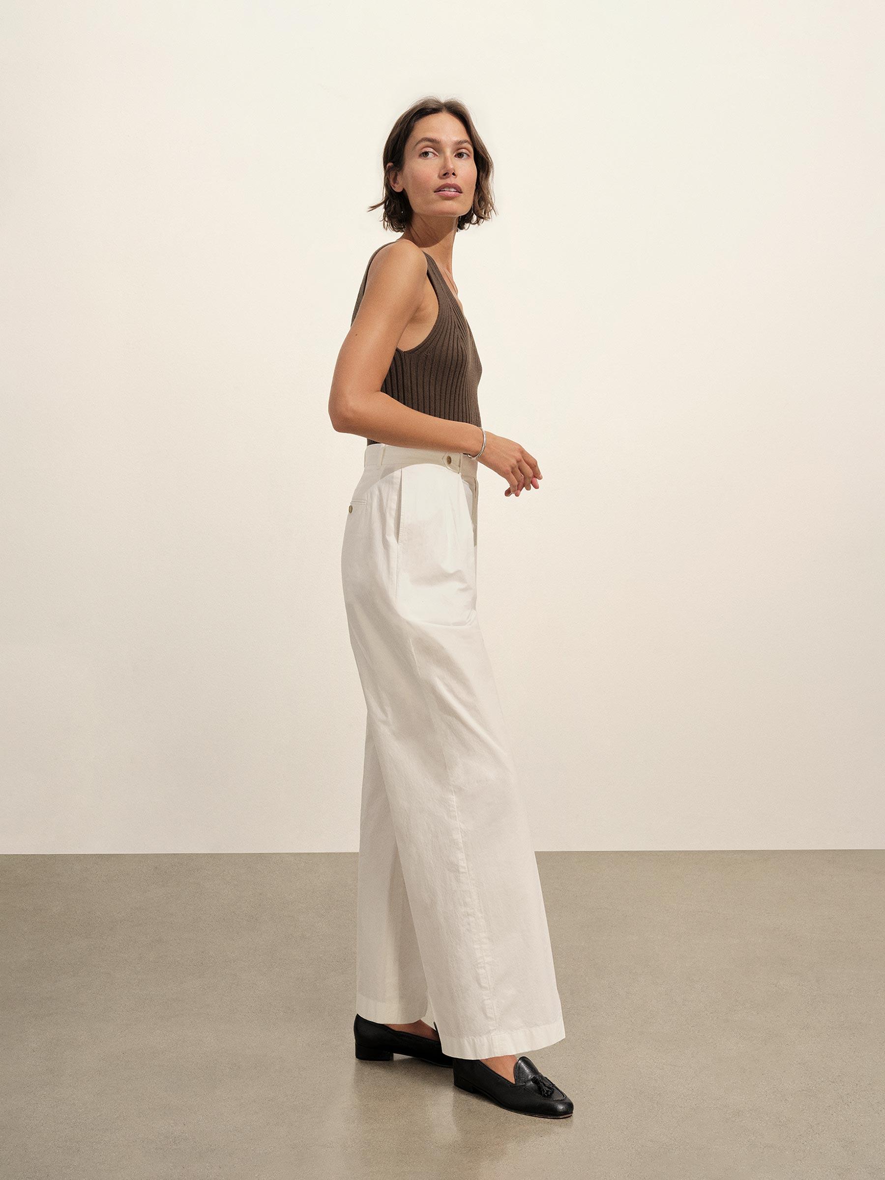 White Paperweight Poplin Pleated Trouser Product Image
