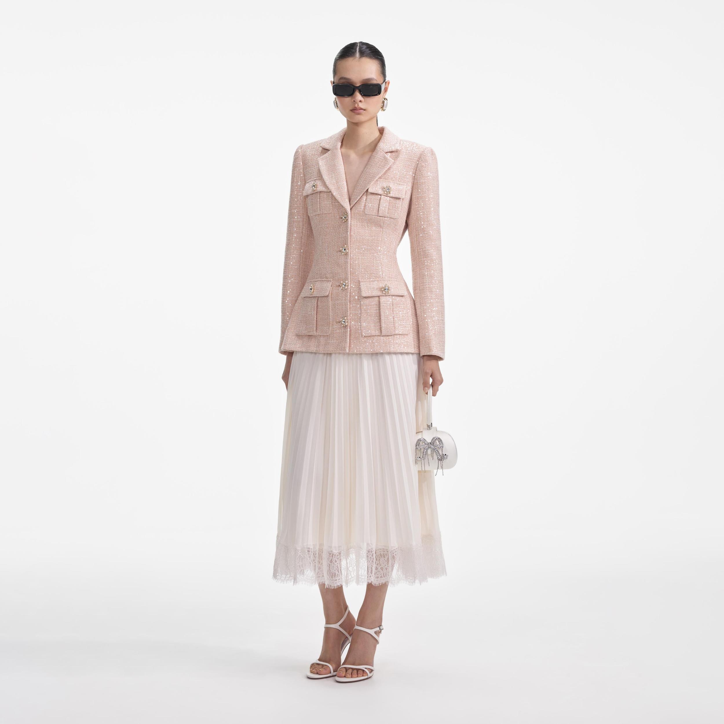 Sequin Boucle Chiffon Midi Dress Product Image