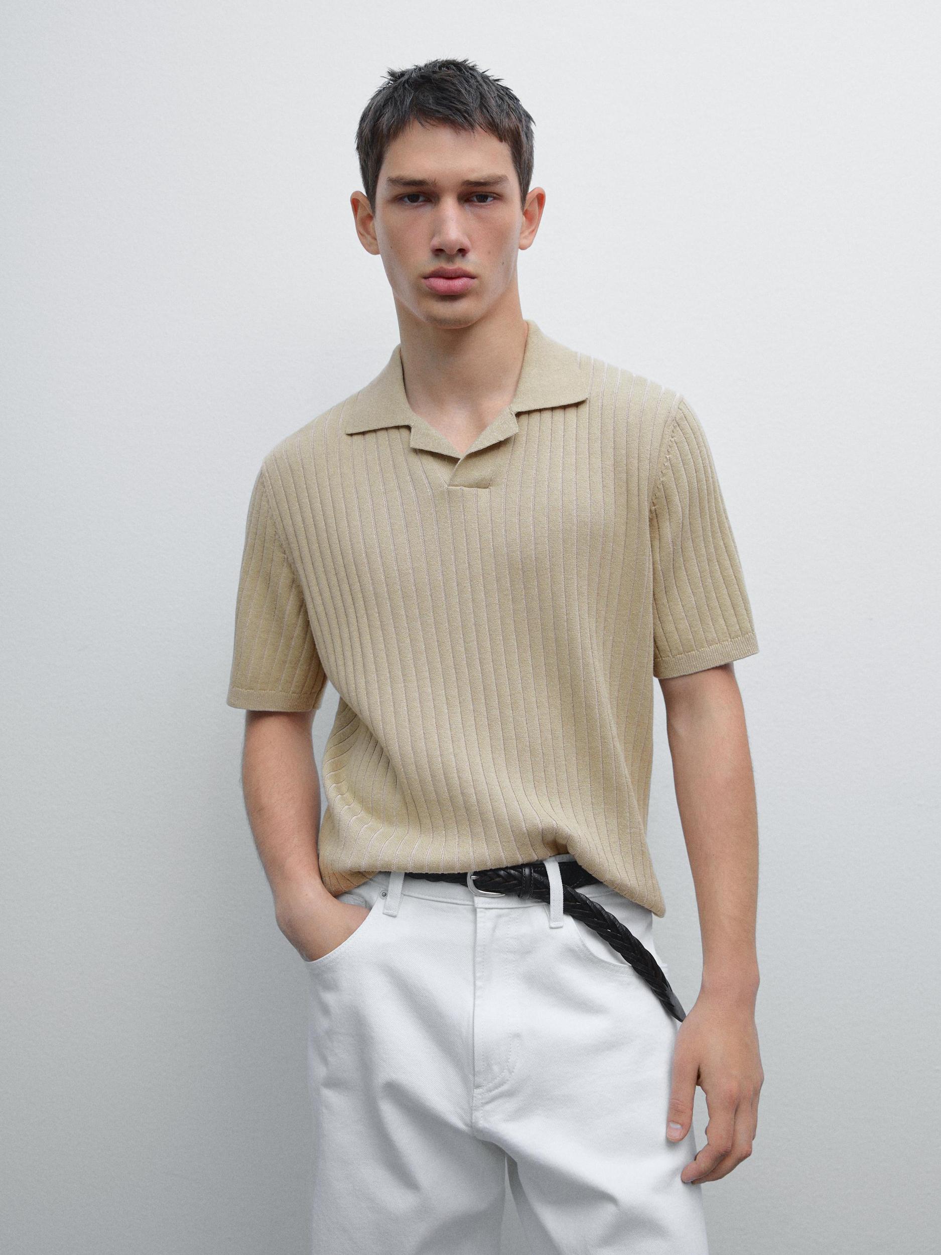 Short sleeve ribbed polo shirt Product Image