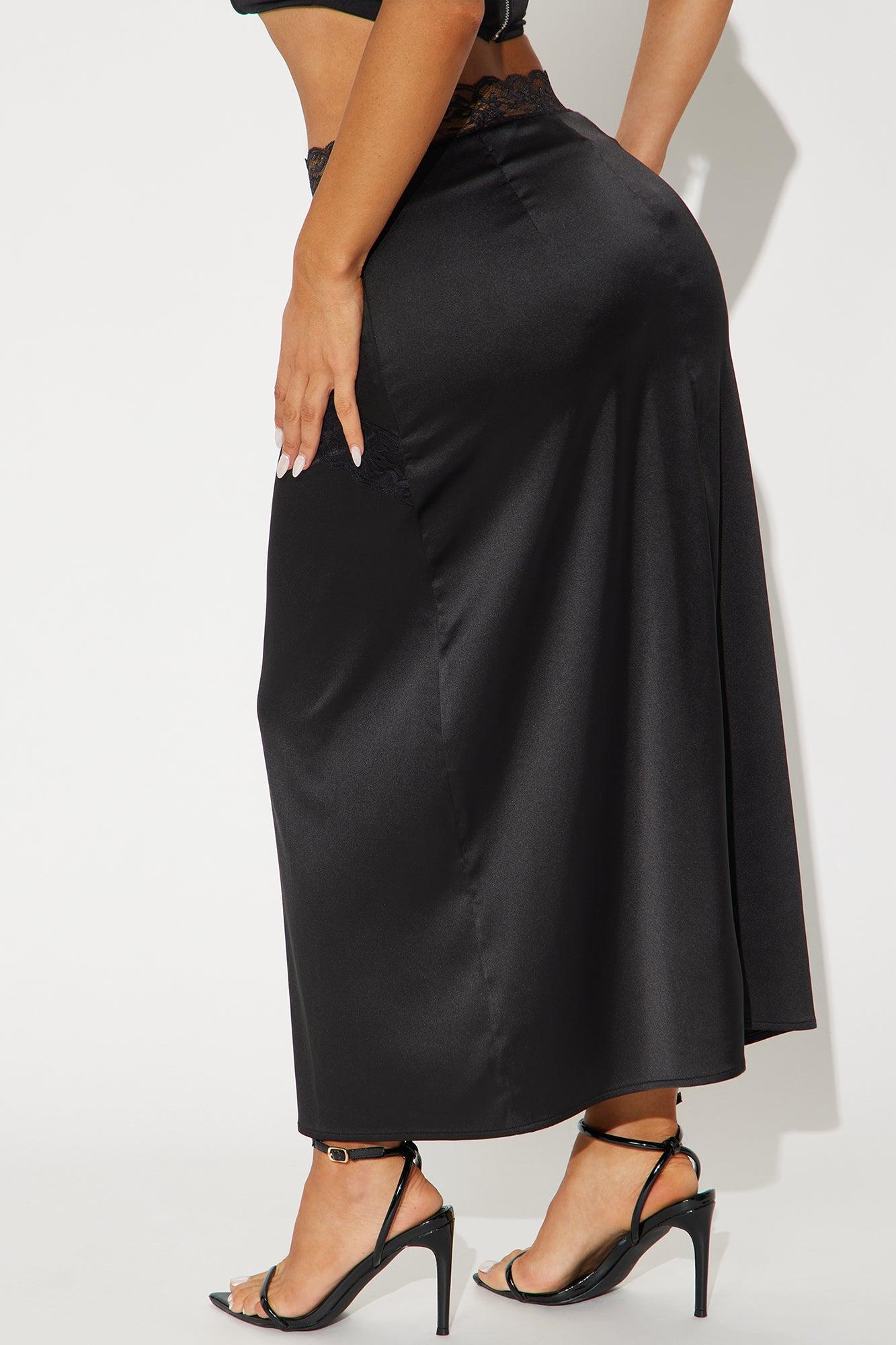 Ananya Satin Midi Skirt - Black Product Image