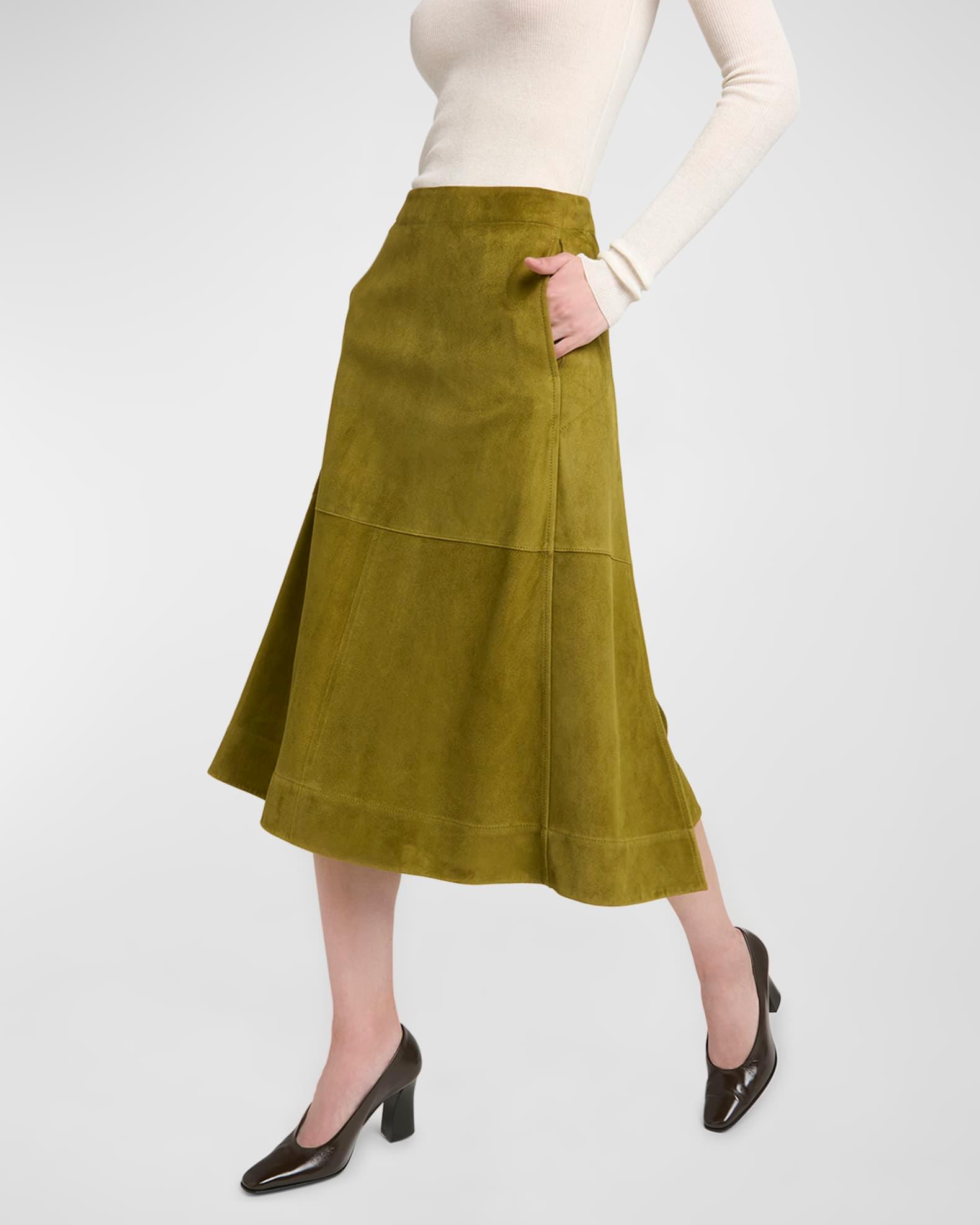 Paneled Suede Knee-Length Skirt Product Image