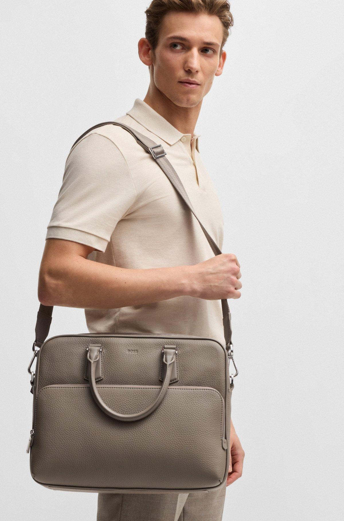 BOSS - Grained Italian-leather document case with embossed logo - Light Green Product Image