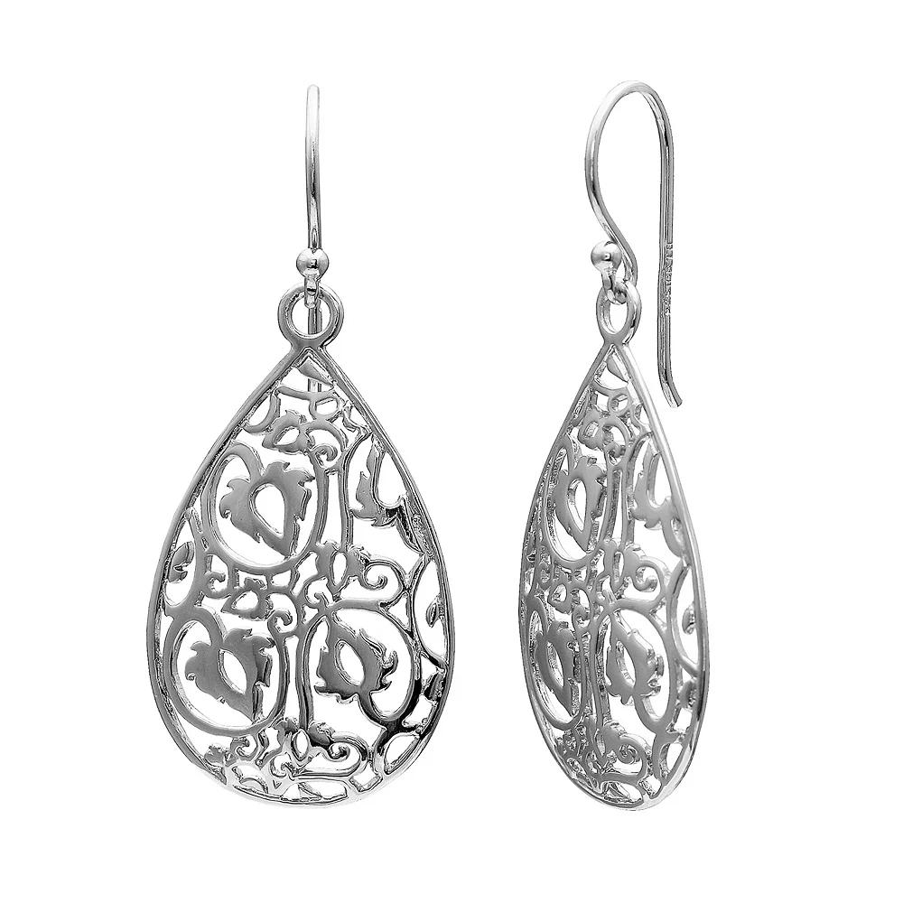 PRIMROSE Sterling Silver Filigree Teardrop Earrings, Womens Product Image