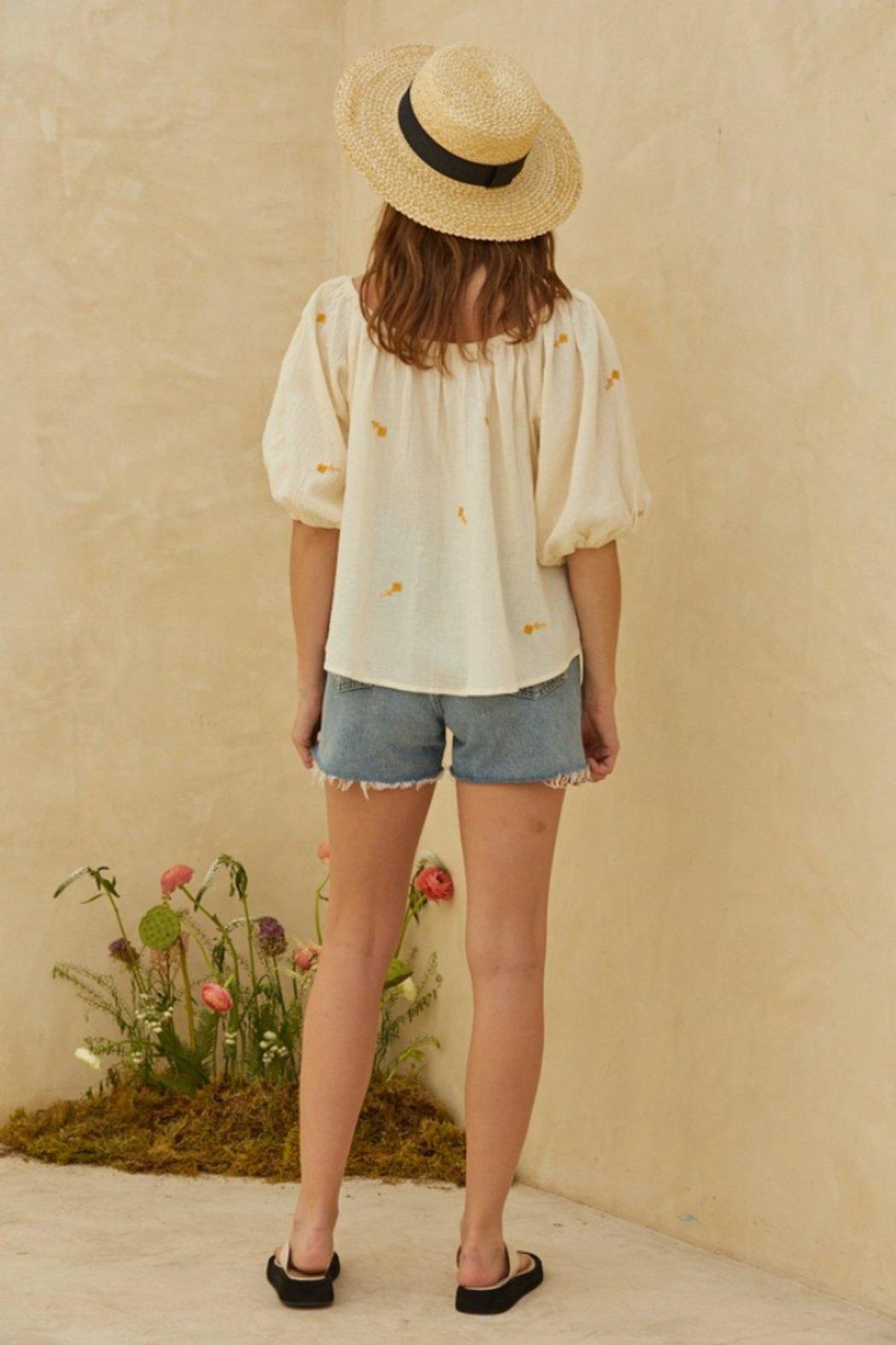 Woven Cotton Gauze Embroidered Blouse Top Product Image