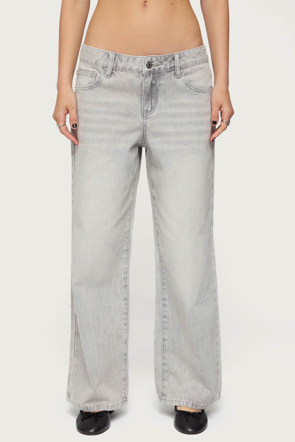 Petite Magda Acid Wash Low Rise Baggy Jeans Product Image